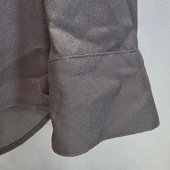 Calvin Klein Women's Silver Button-Down Roll Sleeve Zipper Pocket Blouse, Medium - Picture 4 of 13